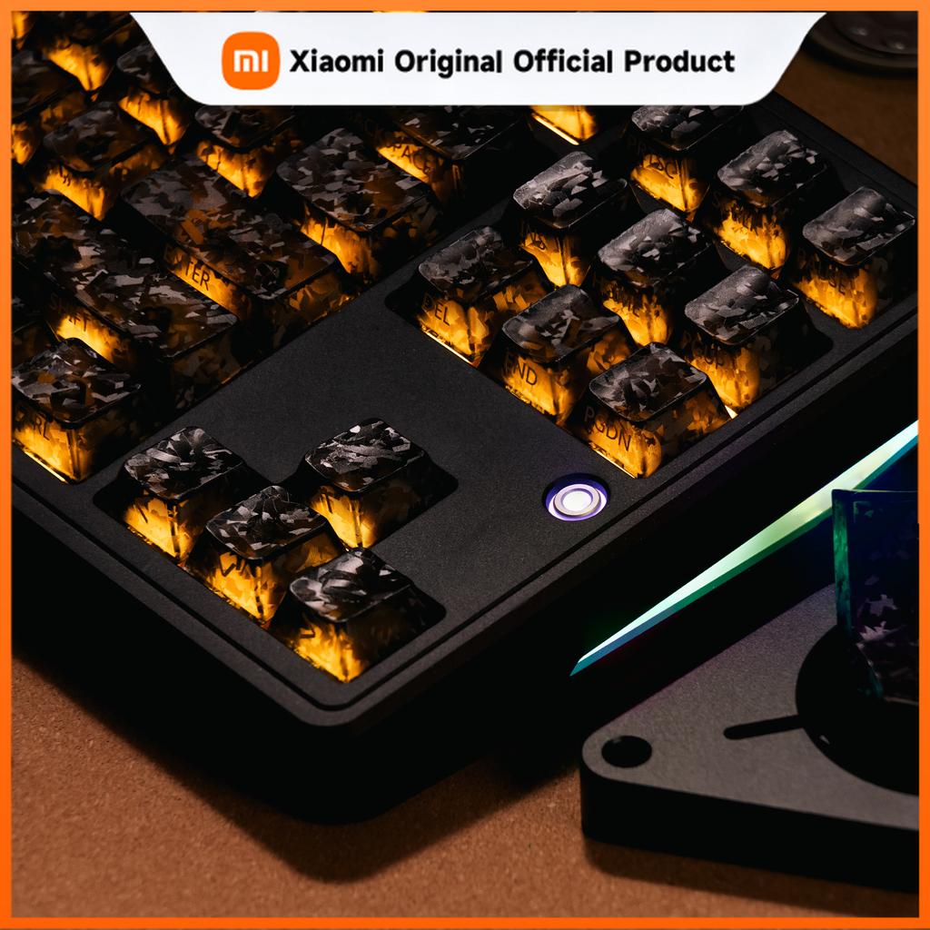 Xiaomi Black Carbon Fiber Texture Keycaps Transparent RGB Side Printed Cherry profile PC keycap set for MX Cherry Mechanical Keyboard