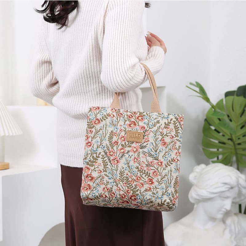 Винтажная холщовая сумка-тоут большой вместимости с цветочным узором