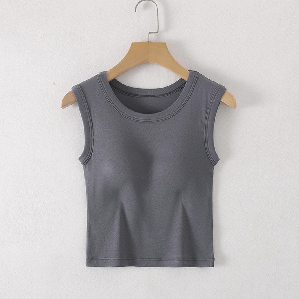 Женский жилет с подушечками на груди, на широких бретелях, с круглым вырезом, костюм для йоги, нижнее белье, базовый слой