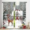 2pcs Christmas Curtains, Winter Pine Tree Cardinal Deer Forest Scene, Farmhouse White Snowy Landscape, Contemporary Style