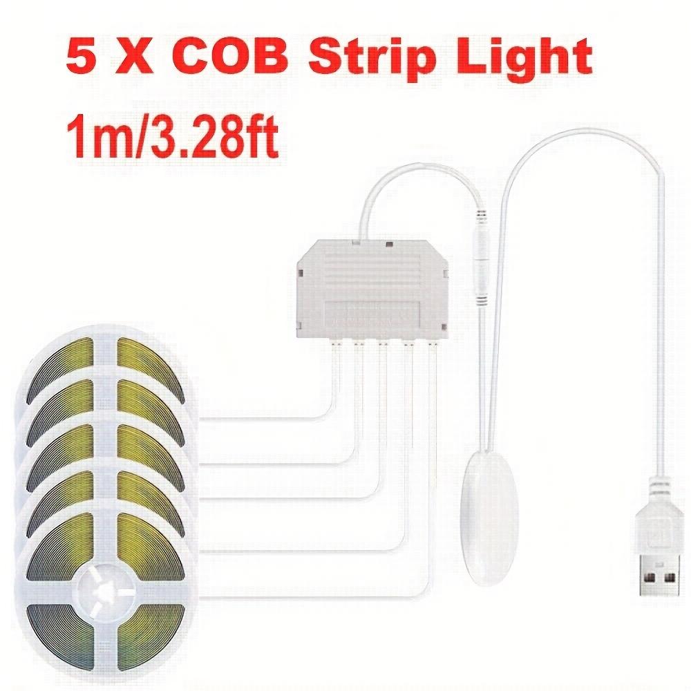 USB COB светодиодная подсветка для шкафа, сенсорная диммируемая лента, 5 В, IP65, 1 м, для кухни, гардероба, витрины