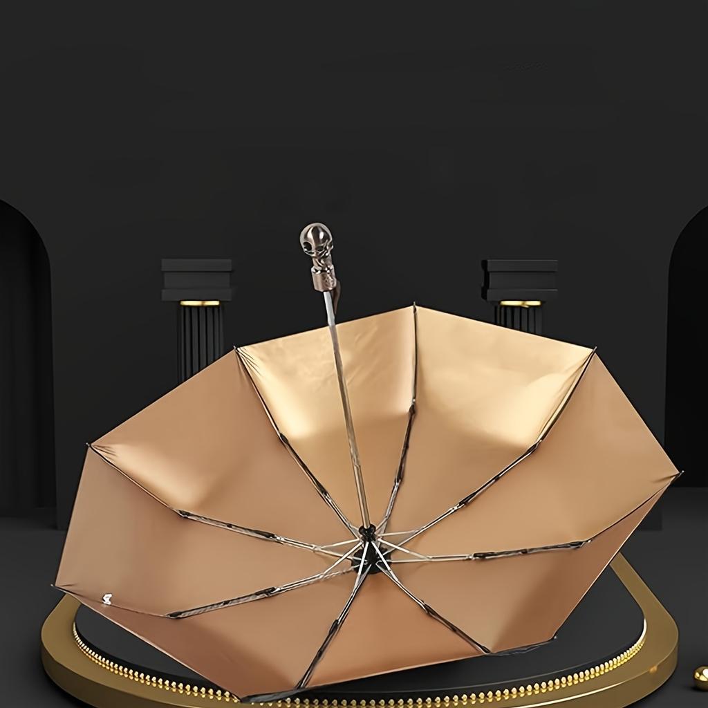 Skull Shaped Handle Folding Umbrella, 8 Ribs Compact Durable Casual Umbrella For Men & Women