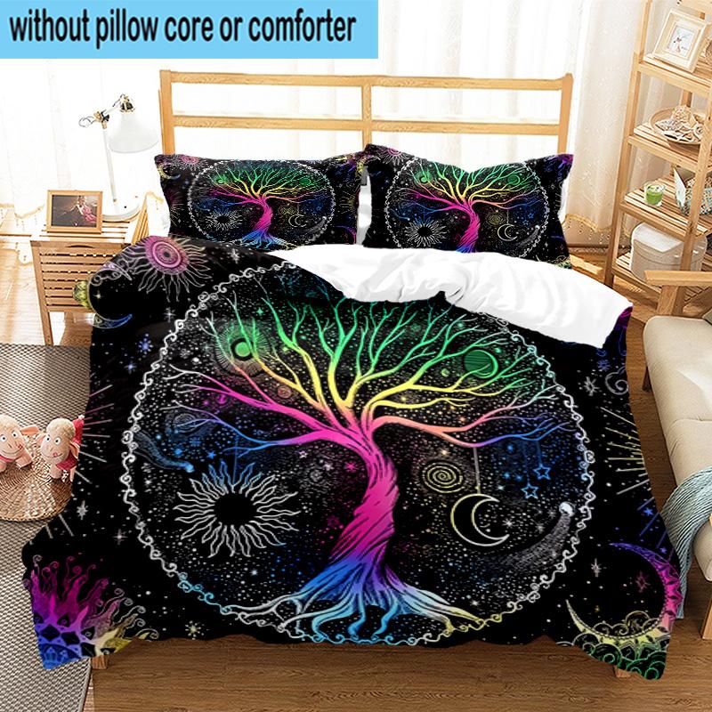 Tree Of Life Mandala 3pcs Bedding,Including 1pc Duvet Cover And 2pcs Pillowcases Perfect for Christmas,Ideal for Bedroom, Dormitory
