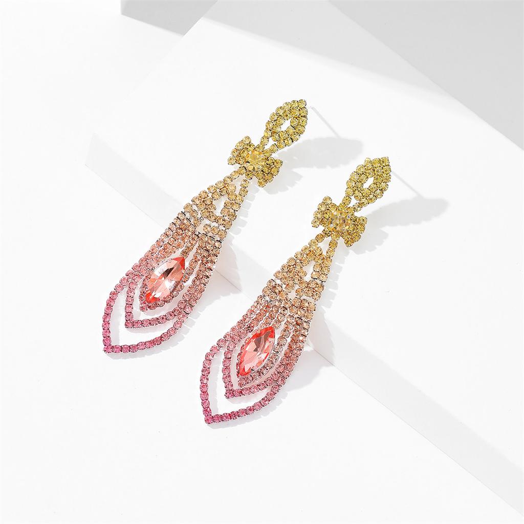 Temperament Luxury Full Diamond Tassel Long Earrings Female High-Class Feeling Rhinestone Earrings Female Earrings 1 Pair