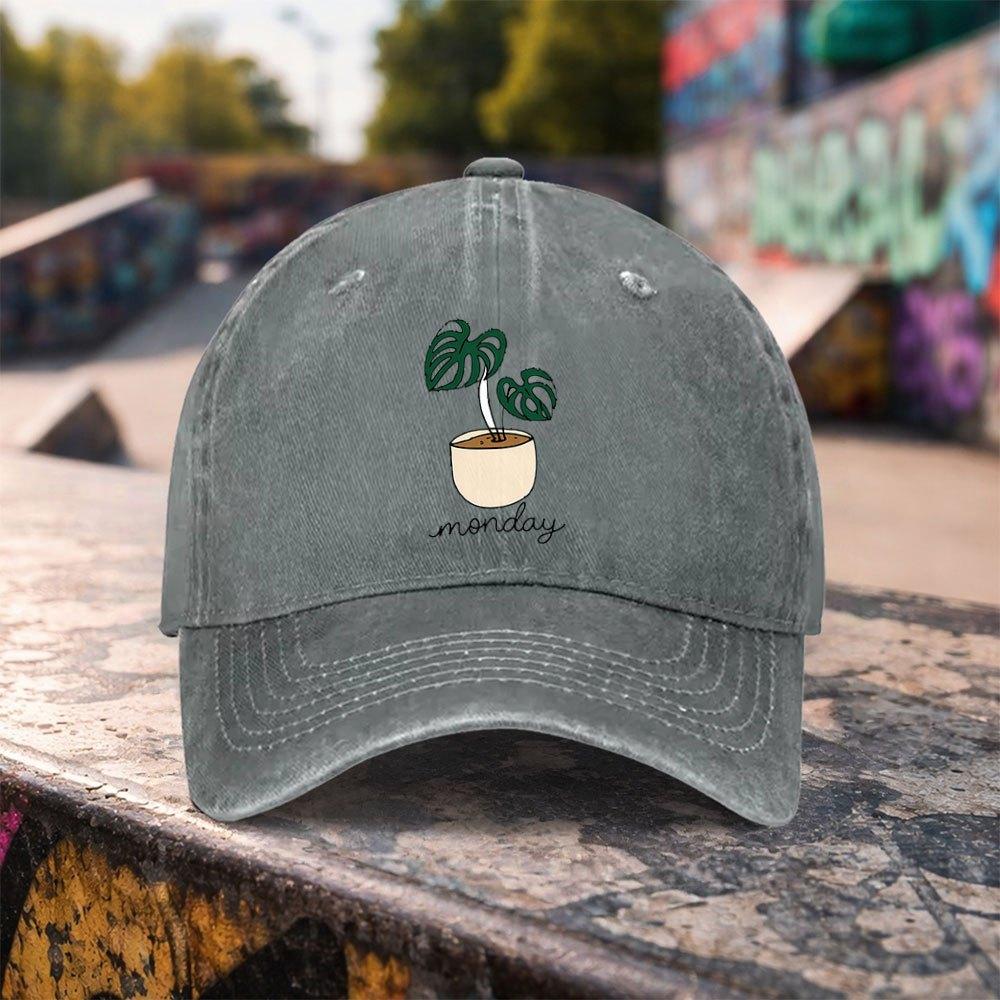pc Casual Fashion Monstera Monday Print Washed Baseball Cap Premium Versatile Outdoor Accessory Unisex Duckbill Hat Suitable