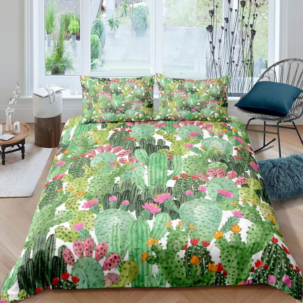 Комплект постельного белья с тропическим ботаническим рисунком, наброском луковичного кактуса, рисунком, пододеяльником, милыми пустынными растениями, пододеяльником с цветочным узором