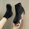 Ladies Shoes 2024 Fashion Side Zipper Women's Boots Winter Round Toe Solid Short Barrel Platform Wedge Large Size Fashion Boots