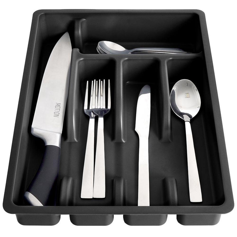 Black Cutlery Drawer Organizer Tray 36x25.5cm