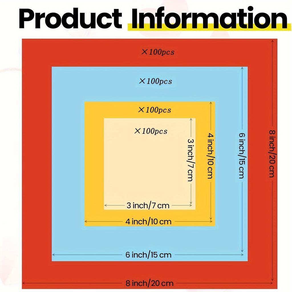 400 Pieces of Origami 100 Pieces of Each Size 10 Colors of Square Origami Suitable for DIY Handicraft Project Gift Box Packaging