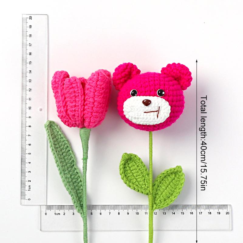 1/2 шт. вязаный крючком цветок тюльпана подарок для друзей вязание букета ручная работа готовый милый розовый медведь креативная ручная вязка