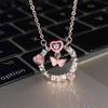 Light Luxury Shiny Butterfly Pink Heart Necklace For Women Exquisite Round Pendant Clavicle Chain Girl Party Jewelry Gift