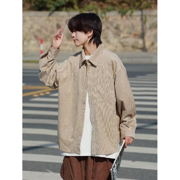 A Yu Dai Весна и осень японский стиль ретро нижнее белье полосатая рубашка с длинными рукавами мужская свободная рубашка в стиле преппи с начесом пальто женская мода