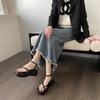 Black Platform Sandals Women Summer 2024 Clip Toe Wedge Heeled Sandals Woman Ankle Straps Thick Bottom Sandales Femmes Shoes