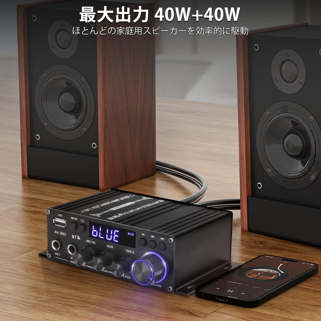 Bluetooth Amplifier HiFi Stereo Power Amplifier Receiver Channel 2X40W Mini Amplifier Small Home Audio Amplifier Control for Speakers Input 5.0 2.0