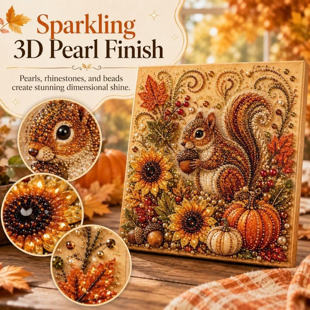 1 Set Autumn Theme Pearl Painting Kit Diamond Dot Picture Pearl Art Kit Thanksgiving Gift