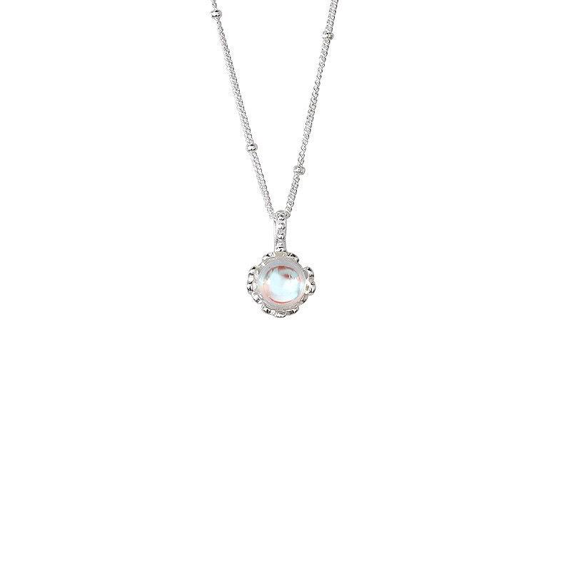 Серебряное ожерелье S925 с лунным камнем и цветком - Женская мода, Легкая роскошь, Элегантная цепочка на ключицы