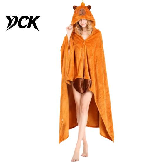 Long Sleeve Plush Blanket Animal Wearable Hoodie for Women, Oversized Flannel Sweatshirt Soft Loungewear Blanket, Button-Up Cosplay Cape Sleepwear