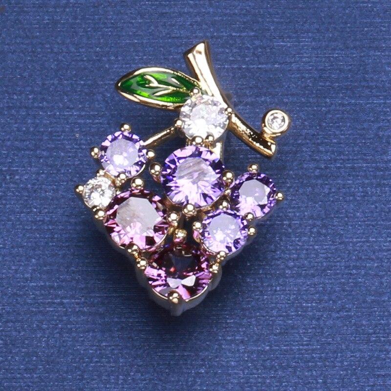 Blucome Cute Imitation Crystal Grape Brooch Female Trendy Fashion Pin Collar Pin Cardigan Fixed Clothes Accessories