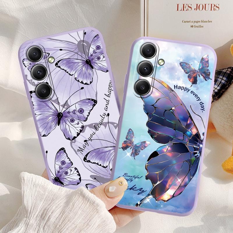 Мягкий силиконовый чехол Butterfly Cat для Xiaomi Redmi Note 13 Pro 13C 14 Samsung A35 A55 M35 S24 Huawei Honor 200 iPhone Camera Защитный противоударный чехол