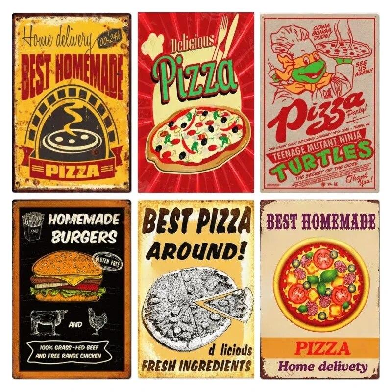Vintage Pizza Zone Plaque Great Food Metal Sign Pub Bar Home Decoration Best Homemade Poster Italian Pizza Wall Art Plate
