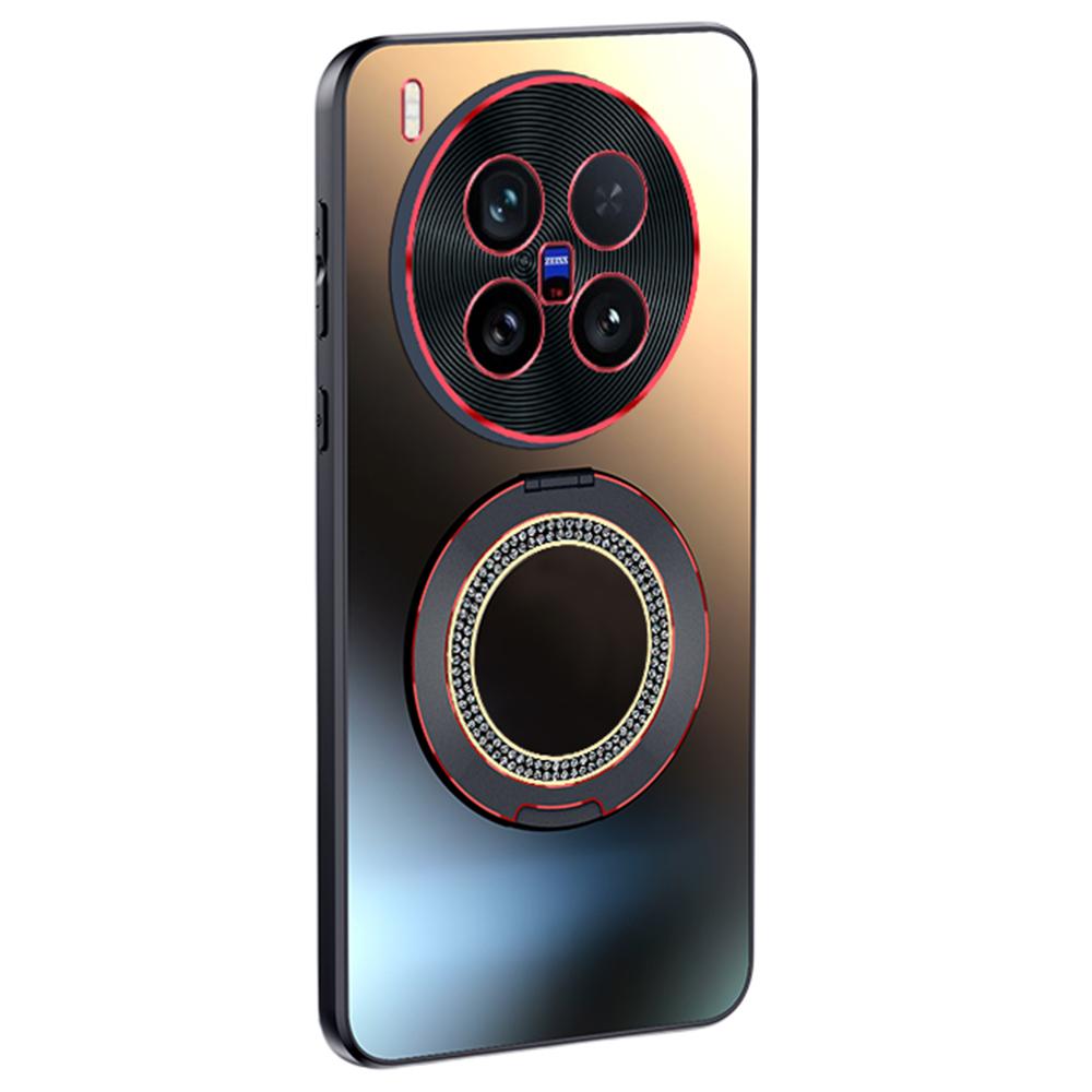 For Vivo X200 Ultra 5G Phone Case with Diamond Ring Holder Dual-Color Lens AG Skin-Feel Matte Cover