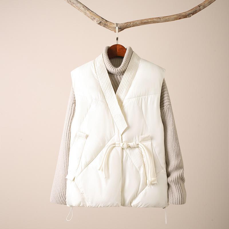 Пуховой зимний женский жилет Утепленный V-образный вырез Без рукавов Дутая куртка Стеганая Теплая верхняя одежда Женская