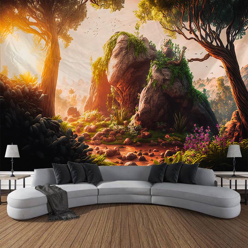 Лесные деревья, водопад, природный пейзаж, гобелен с принтом, домашний декор для гостиной, комнаты, фон, тканевый гобелен