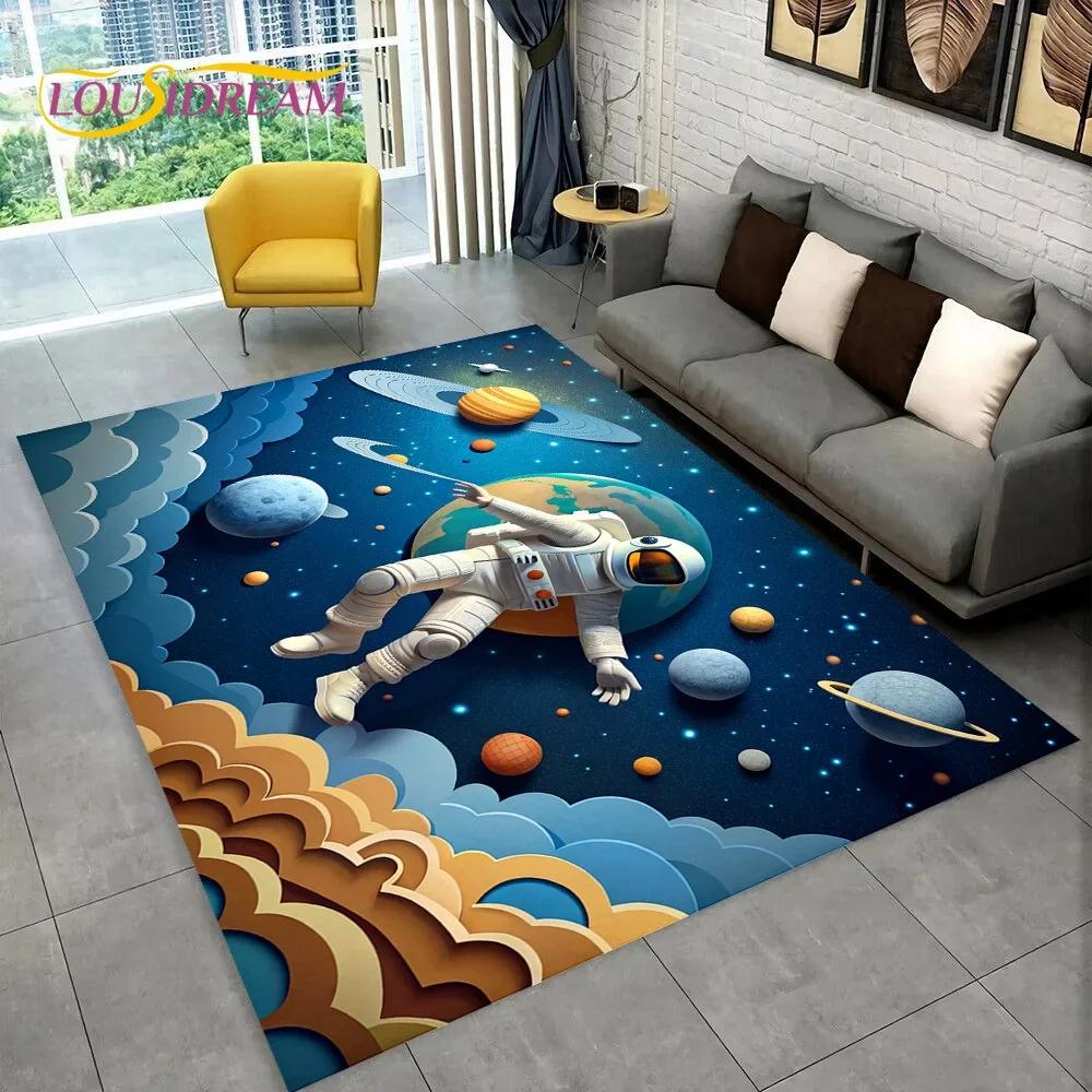 Astronaut Dream Universe Spaceman Outer Space Cartoon Carpet Rug for Bedroom Living Room Sofa Decoration, Large Decor Floor Mat