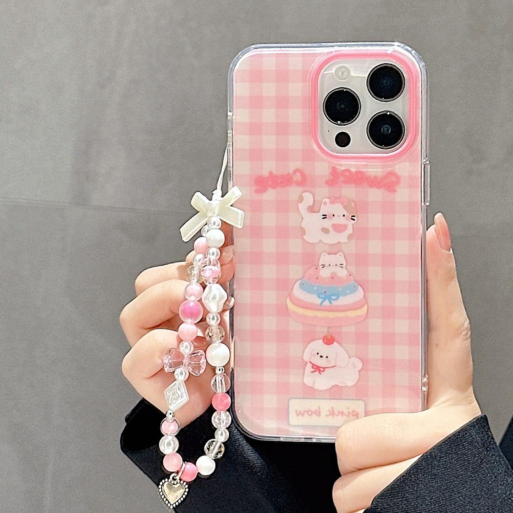 Cute Cat Dog Case for iPhone 16 Bling Bracelet Chain Clear Aesthetic Stylish Soft Durable Pretty TPU Protective Cover for iPhone 13 14 15 16 Pro Max