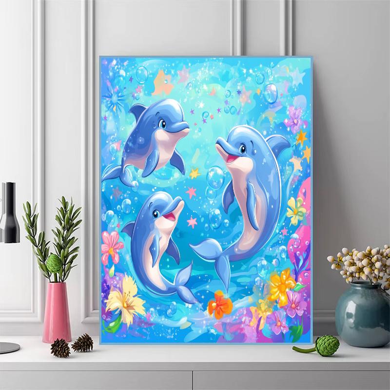 Cartoon colorful dolphin Pattern 3pcs 100% Round Full Drill 5D DIY Diamond Painting Embroidery Cross Stitch Rhinestone Décor