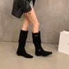 Coarse Heel Suede Brown Skinny Boots Women's Boots 2025 New Autumn and Winter Square Head Pile Boots Knight Boots