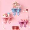 Wooden Decorative Shelves Girls' Room Organizer Holder Pink Wall Shelf Decor Frame Bows Decoration  Wooden Storage Rack