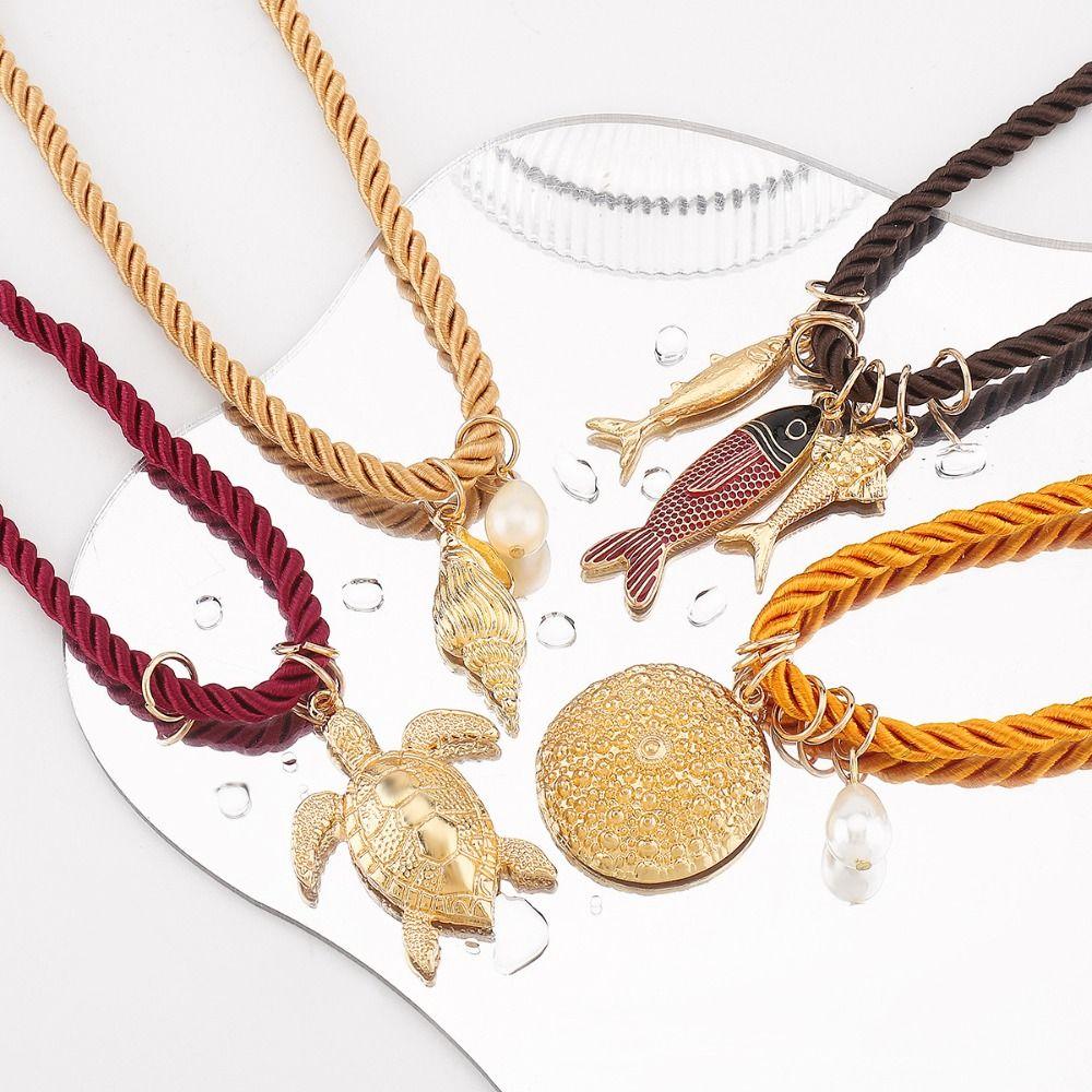 Woven Rope Fish-shaped Charms Jewelry Ocean Style Beach Vacation Chain Necklace Women