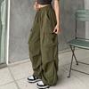Women Cargo Pants Hip Hop Baggy Solid Color Multi Pockets Elastic Waist Match Top Loose Breathable Lady Trousers