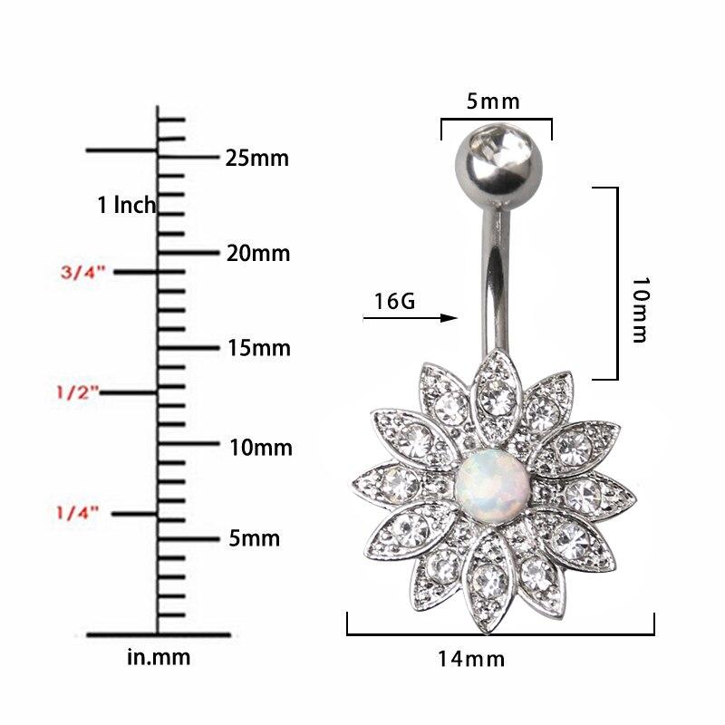 1 шт., высокое качество, опаловые кольца для пупка, украшенные драгоценными камнями, цветы, висячие кольца для пупка, хирургическая сталь 316L, ювелирные изделия для пирсинга, кольца для пупка