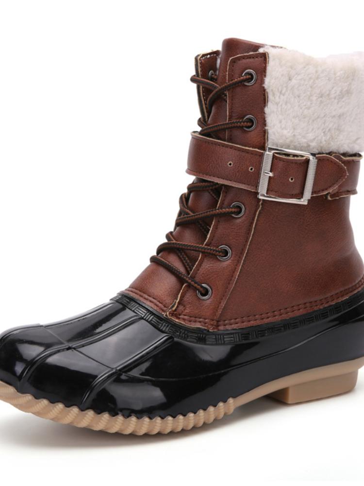 Women's Boots Lady Duck Boots Fur Waterproof Zipper Rubber Sole Women Rain Boots Lace Up Ankle Shoes Fur Winter Lady Shoes