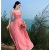 French Pink Premium Sexy Halter Suspender Dress Female Summer Fairy Temperament Seaside Vacation Princess Long Skirt