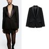 Осень и Зима Новая Женская Одежда Модный Стиль Текстура Шелкового Сатина Элегантный Костюм с Лацканами Верхняя Одежда 9378597