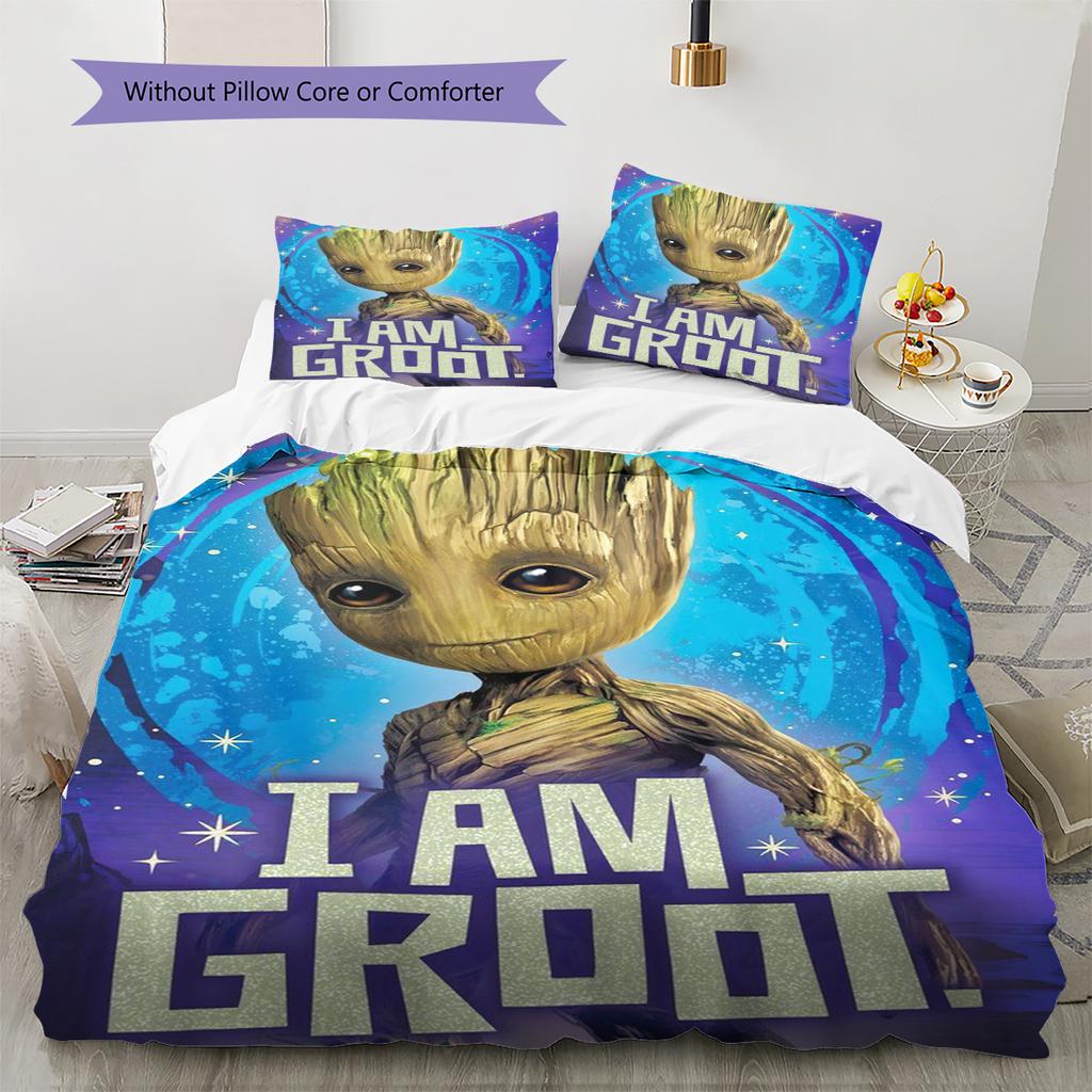 Комплект постельного белья с рисунком Грута Одеяло Покрывало Наволочка Домашний Декор Подарок (1 пододеяльник + 2 наволочки, без наполнителя)