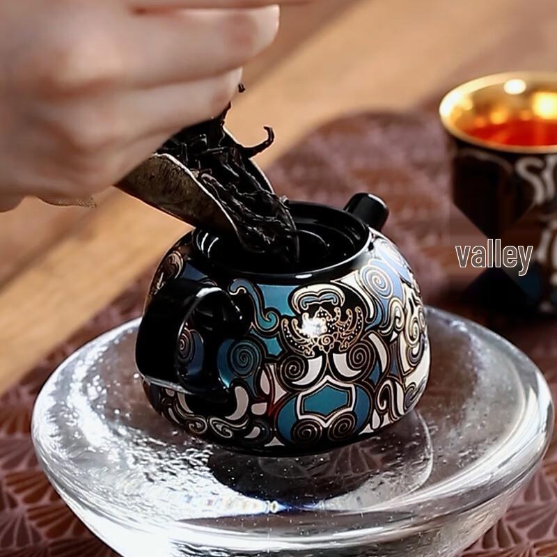 Taotie Ceramic Kung Fu Teapot with Gold & Silver Inlay