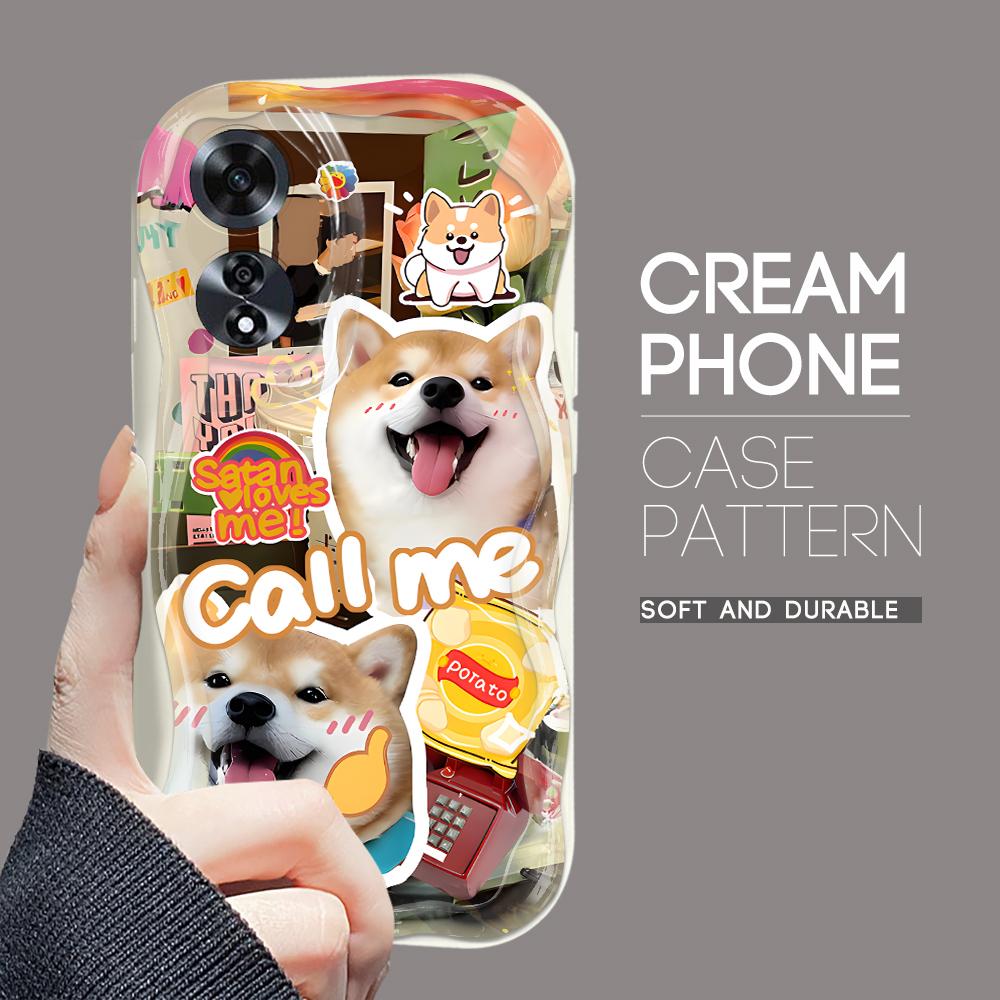 Для OPPO A17 A18 A38 A58 A98 Reno7 Z 8Z 8T 11F 11 Pro Realme 12 Lite 12 Pro C30 милый собачий котик кремовая текстура мягкий силиконовый полный защитный чехол для объектива