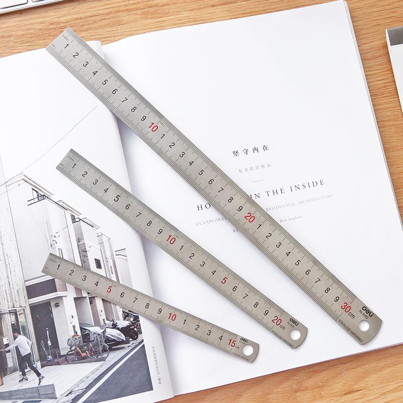Deli 1pcs Metal Ruler 15cm 20cm 30cm Stainless Steel Straight Ruler Measuring Scale Ruler Art Accessories Office School Supplies