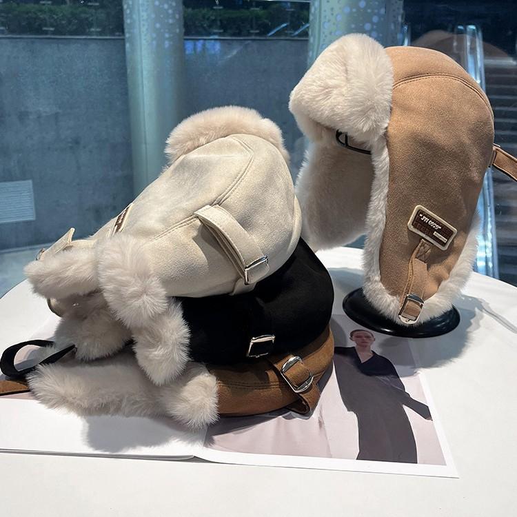 Утепленная замшевая шапка-ушанка на зиму, для езды на электромобиле на открытом воздухе, с плюшевой подкладкой, теплая, ветрозащитная, для защиты ушей от холода, женская