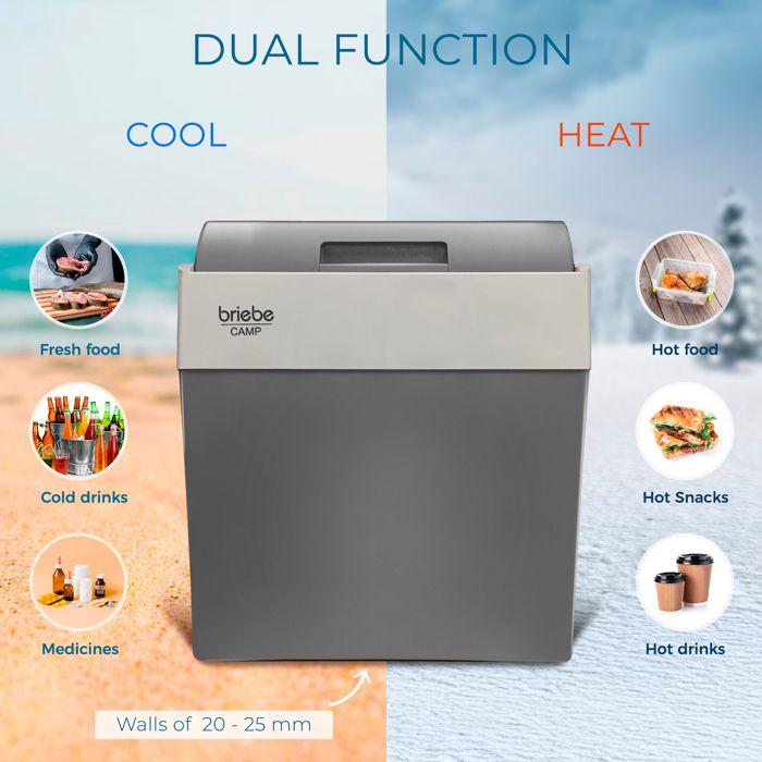 Glacière Électrique portable 28 Litres, 12V / 220 - 240V Voiture et Camping Briebe CF1153 55W Gris 01000