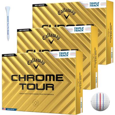 Мяч для гольфа Callaway CHROME TOUR 2024 Triple Track CHROME TOUR 24 TRIPLE TRACK Белый 3 дюжины 36 предметов 4 предмета Оригинальная деревянная футболка