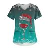 Women's V-neck Christmas Print Short-sleeved Pocket Side Slit Uniform Top