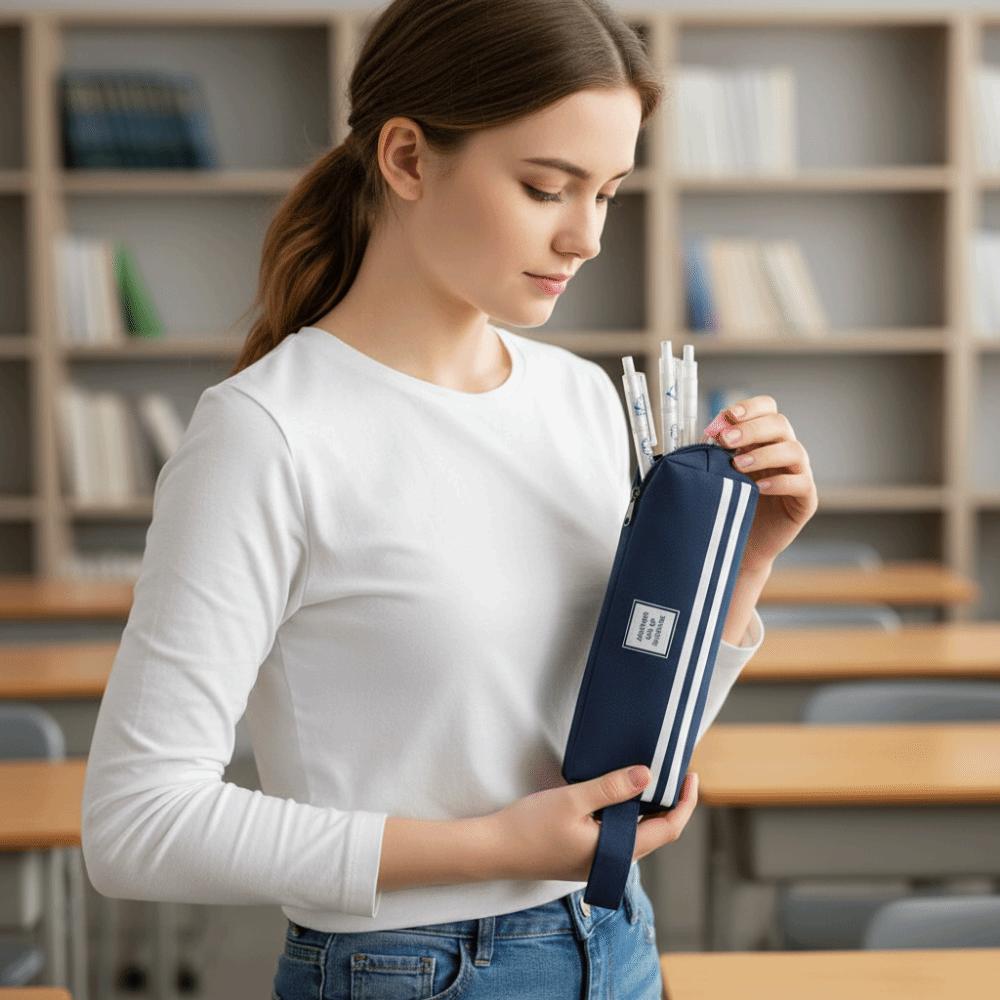 Canvas Large Capacity Pencil Case Solid Color Pencil Box High Quality Stationery Organizer Office