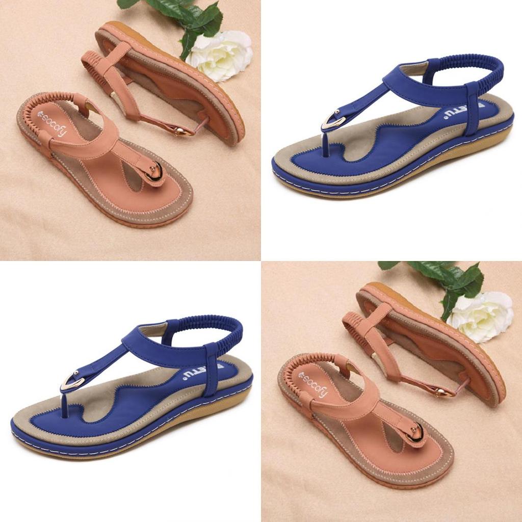 Stylish Socofy Women Elastic Clip Toe Flat Beach Sandals With High-quality Silicone