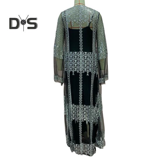 2 шт./комплект женское вечернее платье большой размер блестящий бронзовый кардиган платье-комбинация комплект прозрачная сетка длинный рукав пальто коктейльные мероприятия особые случаи