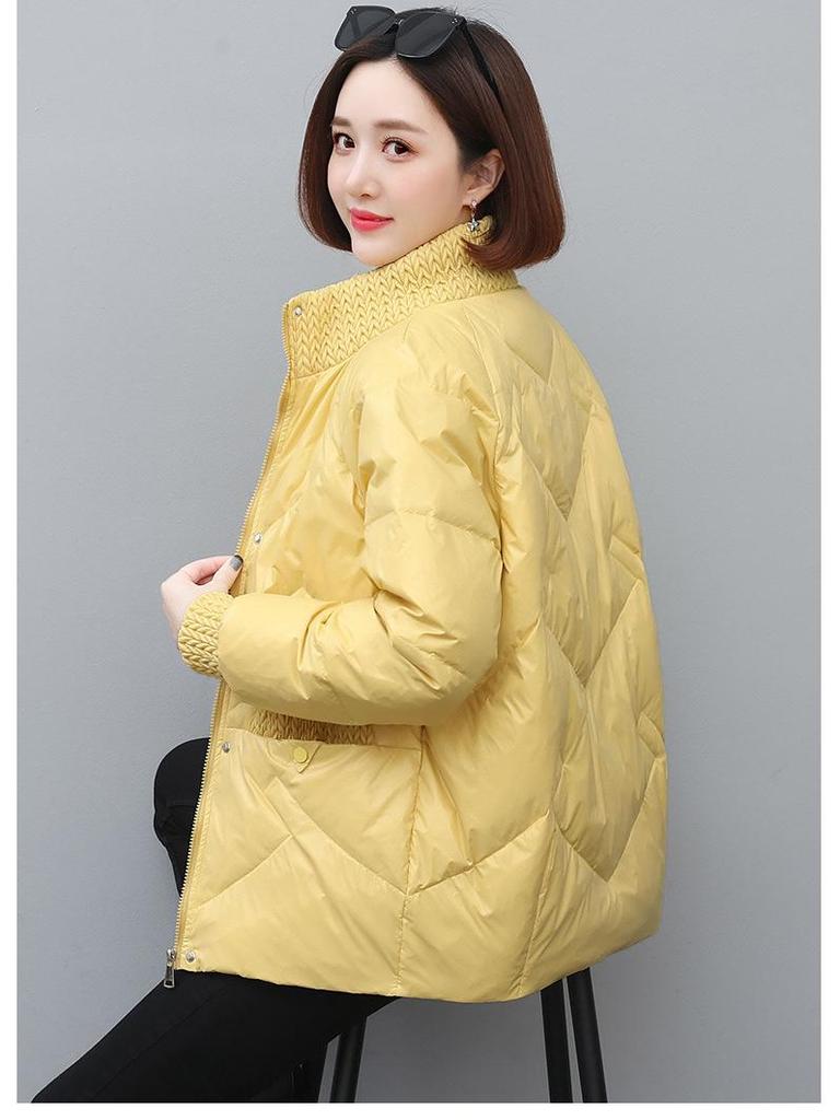 Женский короткий пуховик 2024 Зима - Модный утолщенный воротник-стойка с пухом белой утки для мам среднего возраста